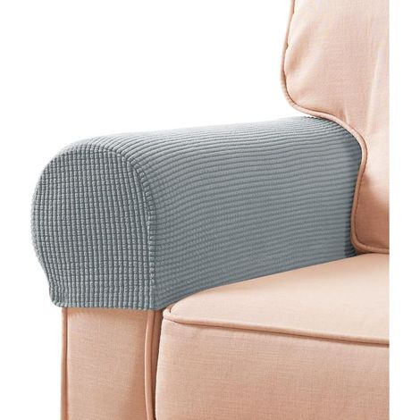 Armchair Covers Set of 2 Waterproof Stretch Spandex Fabric Armrest Covers Non-Slip for Armchairs, Sofas, Recliners (Light Grey) (1/5)
