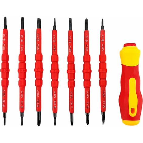 7-teiliges Set isolierter Elektroschraubendreher, multifunktionales 14-in-1-Elektroreparatur-Werkzeugset aus Legierung