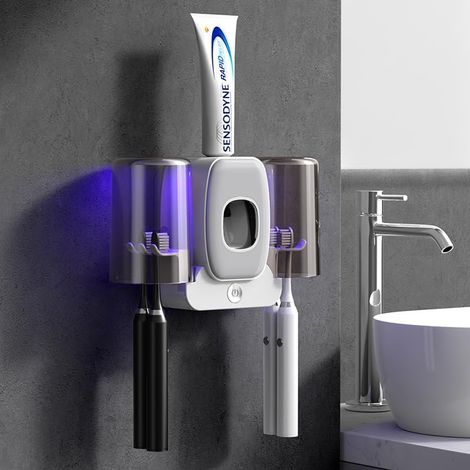 Désinfectant UV pour brosse à dents - Support mural avec ventilateur de stérilisation - Fonction de séchage - Stérilisateur intelligent pour brosse à dents - Convient à la plupart des maisons (gris (1/5)