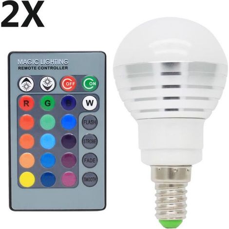 2X E14 Ampoules LED RVB Multicolore 3W RVB LED 16 Changement de Couleur Angle de Faisceau de 120° avec Télécommande IR (1/4)