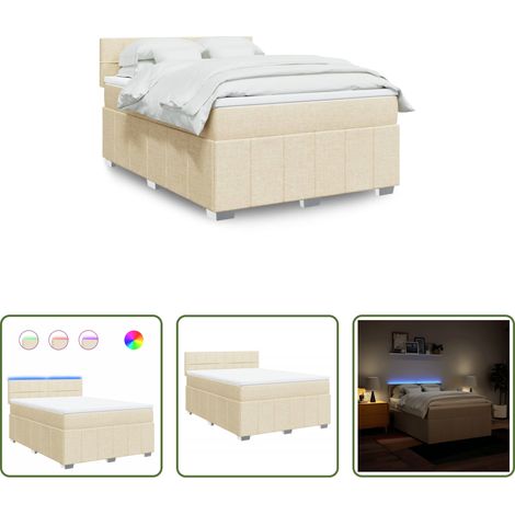 vidaXL Surmatelas -  Sommier à lattes de lit avec matelas Crème 140x200 cm Tissu (1/5)