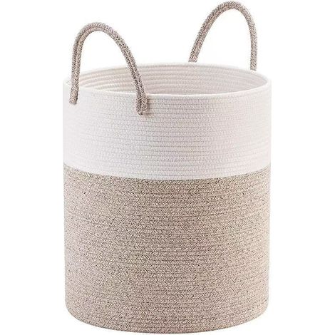 Panier de rangement tressé - Panier de rangement - Panier de rangement pour chambre d'enfant - Panier de rangement pour salle de bain - 39×50cm - Blanc/Marron - Corde en coton (1/5)