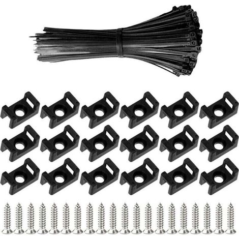 100 Pièces Attaches Cable avec Embase de Serre Cables et Vis, 200 mm Autobloquantes Fixations Électriques Collier de Serrage en Nylon pour Organiser Câbles, Réutilisables et Réglables