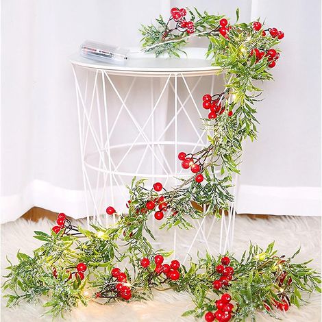 Ghirlanda di Natale artificiale, ghirlanda di Natale da 2 m con 20 LED, luci di Natale, per camino, porte, finestre, scale (1/5)