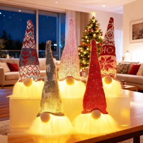 5pcs GNOME de Noel Lumineux, GNOME De Noel Geant, SuéDois Faits à La Main De Pere, Decoration Noels Lumineuse, pour Décoration De Noels Table Et Interieur Maison (1/5)