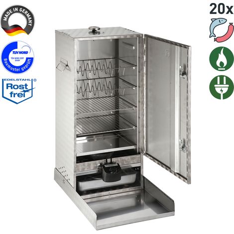 Peetz Edelstahl-Räucherofen 630 - für 20 Fische liegend oder hängend oder ca. 20 Aale, silber, kreismarmoriert, mit Tür (1/5)