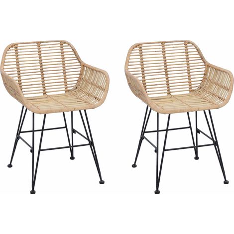 Dining Chair 2 pcs Rattan and Iron Natural 55 x 50 x 74 cm vidaXL