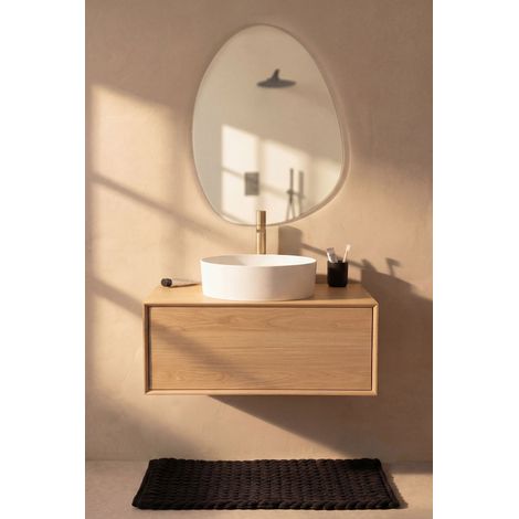 Meuble salle de bain suspendu BERYL pour vasque à poser L75 x H30 x P50 cm couleur chêne clair BASS