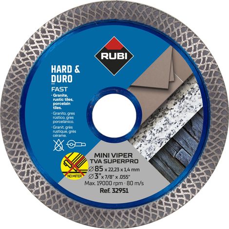 Rubi – Disque diamant turbo viper 85mm – Coupe rapide pour grès cérame et matériaux durs – Épaisseur 1,4mm – Max RPM 13300