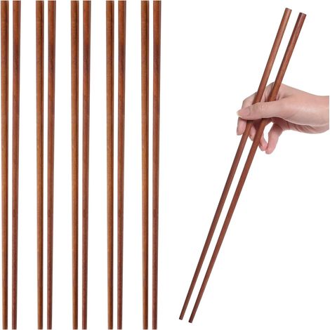 Lot de 6 paires de baguettes de cuisine HESIGND de 42 cm (16,5 pouces), baguettes extra longues en bois pour frire et cuire des nouilles, couleur bois de santal rouge et marron.