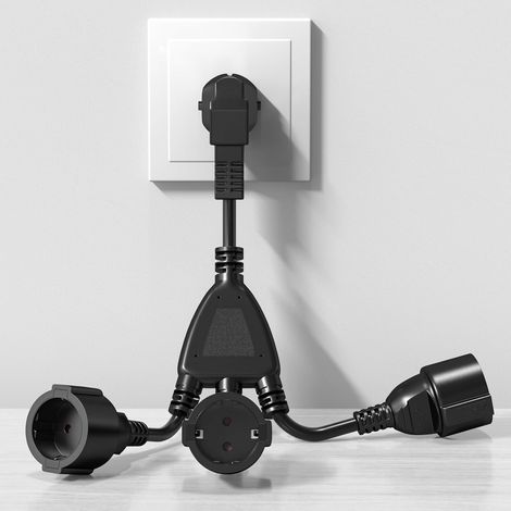 Fiche Triple pour Prise,Rallonge électrique 3 en 1,3 en 1 Adaptateur de Prise Distribution à 3 Voies IP44 Protection pour Intérieur et Extérieur,Maison,Voyages,16A/250V/4000W (1/5)