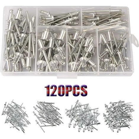 Rivets aveugles en aluminium / Ensemble de 120 pcs M3.2 et M4 à tête ronde (1/5)