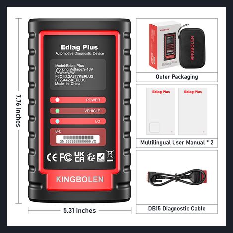 KINGBOLEN Ediag Plus OBD2 : appareil de diagnostic automobile, configuration internationale, compatible CANFD (1/5)