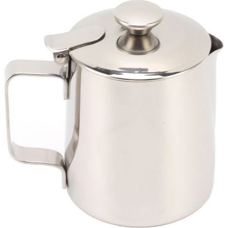 Pichet à mousser le lait en acier inoxydable, 600 ml, avec couvercle, pour cappuccino et café. (1/5)