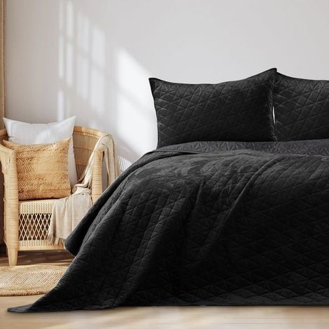 Filiyano-Couvre-lit Laila 220 x 240 cm noir, velours matelassé double face, 100 % polyester, noir (1/5)