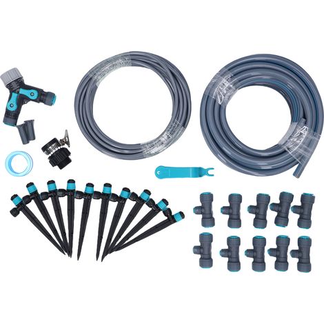 Decdeal Kit d'irrigation goutte-à-goutte, tuyau de 10m, buse de pulvérisation réglable, système d'arrosage des plantes pour pelouse, jardin, cour, serre