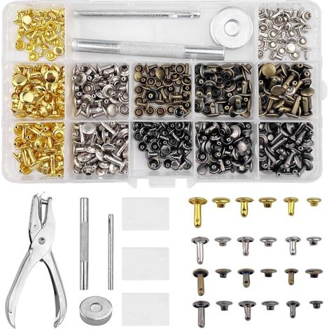 180 Pairs of Leather Rivets for Striking, 3 Sizes Sewing Rivets, Open Point Rivets, Brass Rivets, Buckle Button Rivets, Leathercraft Rivets, Leather Rivet Tool Set (4 Colors) (1/4)