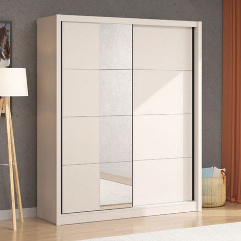 Großes Manfredi-Kleiderschrank, Schlafzimmer-Schrank 5 Böden, Kleiderstange, 2 Türen, 180x215,5h cm Cremeweiß (1/5)