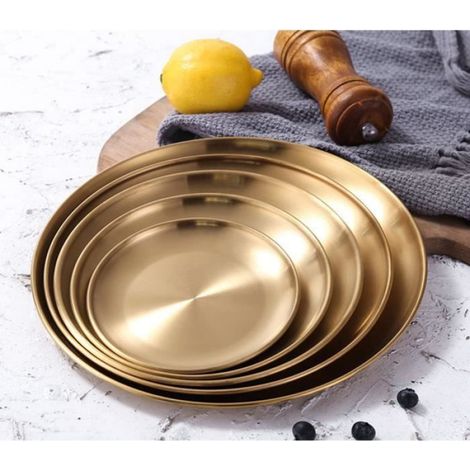 Plateau Ronde - Acier Inoxydable Doré - 20 cm - Pour Bijoux Rangement Cuisine Maison - 1 Pièce (1/4)