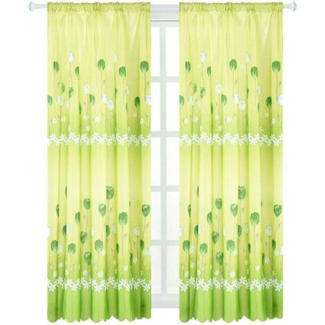 1 Rideau en Tulle Brodé Voile Transparent Vert - Écharpe pour Fenêtre - 100x200cm