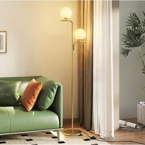 LED Stehleuchte 51x46x27 cm, 3 Farbtemperaturen, Fußschalter, Glaskugelschirme, Stahl und Gold (1/5)