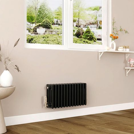 AICA 300x605mm Black Horizontal Traditional Radiator Cast Iron 4 Column Heating UK