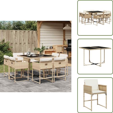 Cuscini per sedie - vidaXL Set da Pranzo da Giardino 9 pz con Cuscini Beige in Polyrattan - Rattan PE