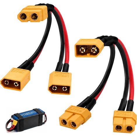 1 Paire Câbles XT60 Parallèles pour Batterie, Câbles Y Adaptateurs XT60 Mâle vers Femelle 14 AWG, Adaptateur de Connecteur de Batterie Parallèle Câble, Compatible avec Drones RC, Quadricoptères (1/5)