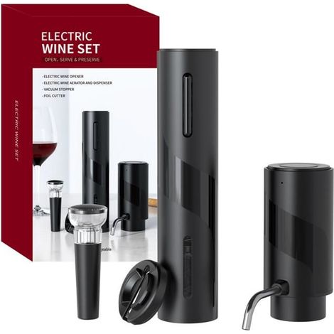 KLVGTIFS PU - Carafe électrique rechargeable automatique - avec ouvre-bouteille et bouchon à vide - Rechargeable par USB - Cadeau idéal - (1/5)