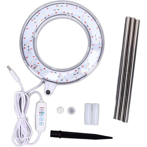 USB-betriebene LED-Pflanzenlampe mit 10 Helligkeitsstufen und 3 Timer-Einstellungen, ideal für Garten und Gewächshaus.