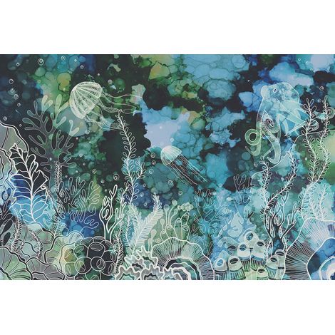 Papier peint panoramique mer aquarelle salle de bain Tapisserie panoramique océan bleu & verte Papiers peints panoramique enfant animaux marins (1/2)