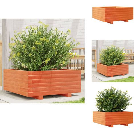 Jardinière cire marron 60x60x26,5 cm bois de pin massif - Jardinier - Pot De Fleurs - Bac À Plantation - Extérieur - Terrasse (1/5)