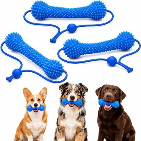 Outil de nettoyage dentaire double action pour chiens, avec jouet à mâcher intégré, pour un brossage des dents plus facile. Outil de soin buccal en caoutchouc souple pour chiens de petite, moyenne et (1/5)
