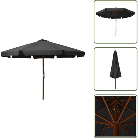 Ombrellone con palo in legno - vidaXL Ombrellone da Esterni con Palo in Legno 300 cm Antracite - Ombrellone anti-sbiadimento