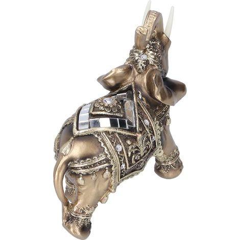 Statuette d'Éléphant en Résine Feng Shui, Décoration Bureau Doré 13,5x6x14 cm, Artisanat Animal Ornemental (1/5)