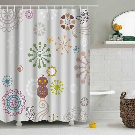 Rideau de douche 180x180 cm, style 8, lavable en machine, en polyester épais, résistant à la moisissure et imperméable. (1/2)