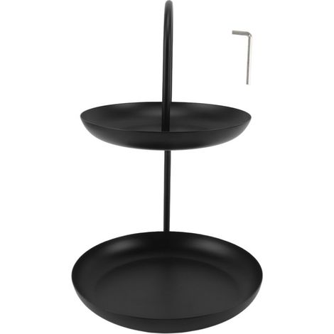 Présentoir à desserts, présentoir à fruits rond à 2 niveaux en fer noir, idéal pour les fêtes, mariages, anniversaires et la maison. (1/5)