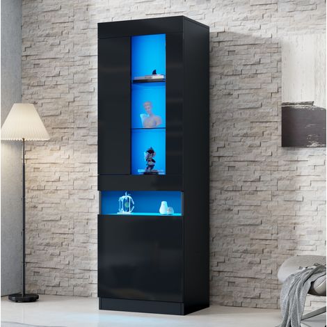Vitrine sur pied avec éclairage LED USB, 50 x 40 x 180 cm, noir, REDOM (1/5)