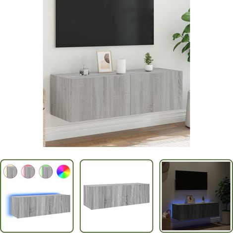 LED-Leuchten - TV-Wandschrank mit LED-Leuchten Grau Sonoma 100x35x31 cm (1/5)
