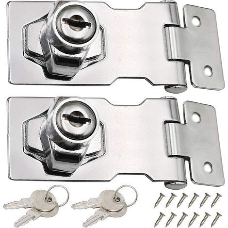 2 Pièces Moraillon de Verrouillage en Acier Inoxydable 80mm Boulon de Porte Loquet Boucle avec Cadenas et Clé pour Verrouiller la Remise Portes Armoires Boites Meubles (1/5)