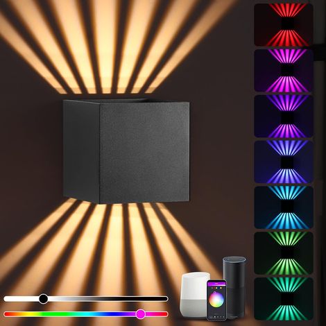 Lampe murale LED RVB intelligente intérieur et extérieur, blanc chaud dimmable haut et bas, cube RVB télécommande et application WiFi, étanchéité IP65 pour chambre salon jardin couloir véranda (1/5)
