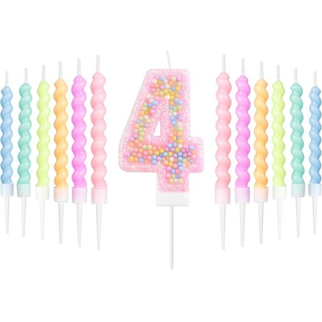 Pastel Macaron 4e jeu de bougies d'anniversaire Décorations filles numéro 4 gâteau décoration fête à the Fournitures douches bébé (1/5)