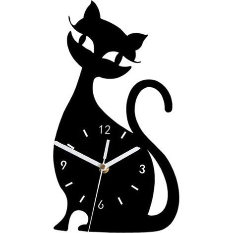 Horloge Murale silencieuse, Art drôle Unique pour Les Amoureux des Chats, Mouvement Silencieux, Horloge créative Mignonne pour la Maison, Salon, Noir (1/5)