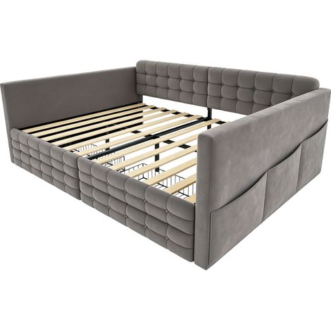 Cama arcón capitoné 140 x 190 cm gris de terciopelo con almacenaje y cajones (1/5)