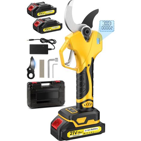Sécateur Électrique Sans Fil, Secateur Electrique avec 3 Ouvertures de Lame Réglables, 1000w Moteur et L'écran pour Élagage, Sécateur a Batterie Compatible le Batterie pour Branches et Arbustes (1/5)