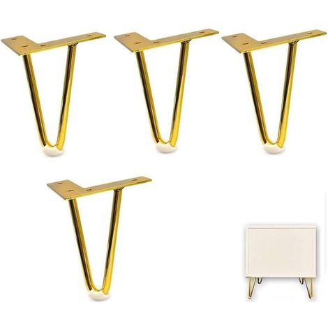 Pieds de table en acier - Pieds de table en épingle à cheveux - Piètement de table en métal - Pied en acier à structure ajourée - Pied de table - Pied araignée - Pied de table - Base dorée 11 cm x 11  (1/5)