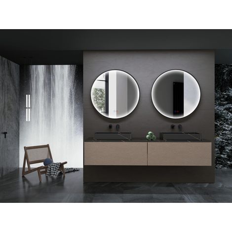 Mice - Espejo Led para baño - Espejo redondo con luz perimetral integrada en el marco de aluminio en acabado negro mate -Serie Nepal 60CM Ø