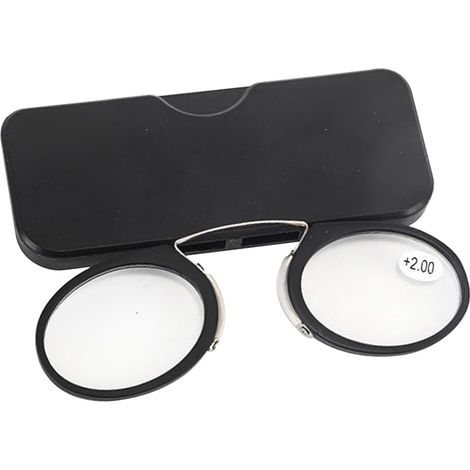 Lntyq Mini Nose Clip Lunettes,Lunette Loupe sans Branche,Mini Portable Pince Nez Lunettes de Lecture Légères,Lunettes pour Lire Sans Branche,Lunettes de vue pour hommes et femmes vintage,+2.0,Noir