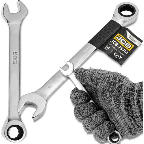 Clé à cliquet double face JCB 14 mm Cr-V 12 pans (1/5)