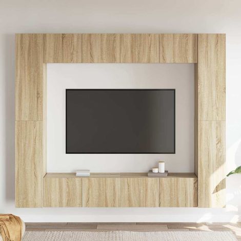 Set de muebles salón TV 8 pzas madera ingeniería roble